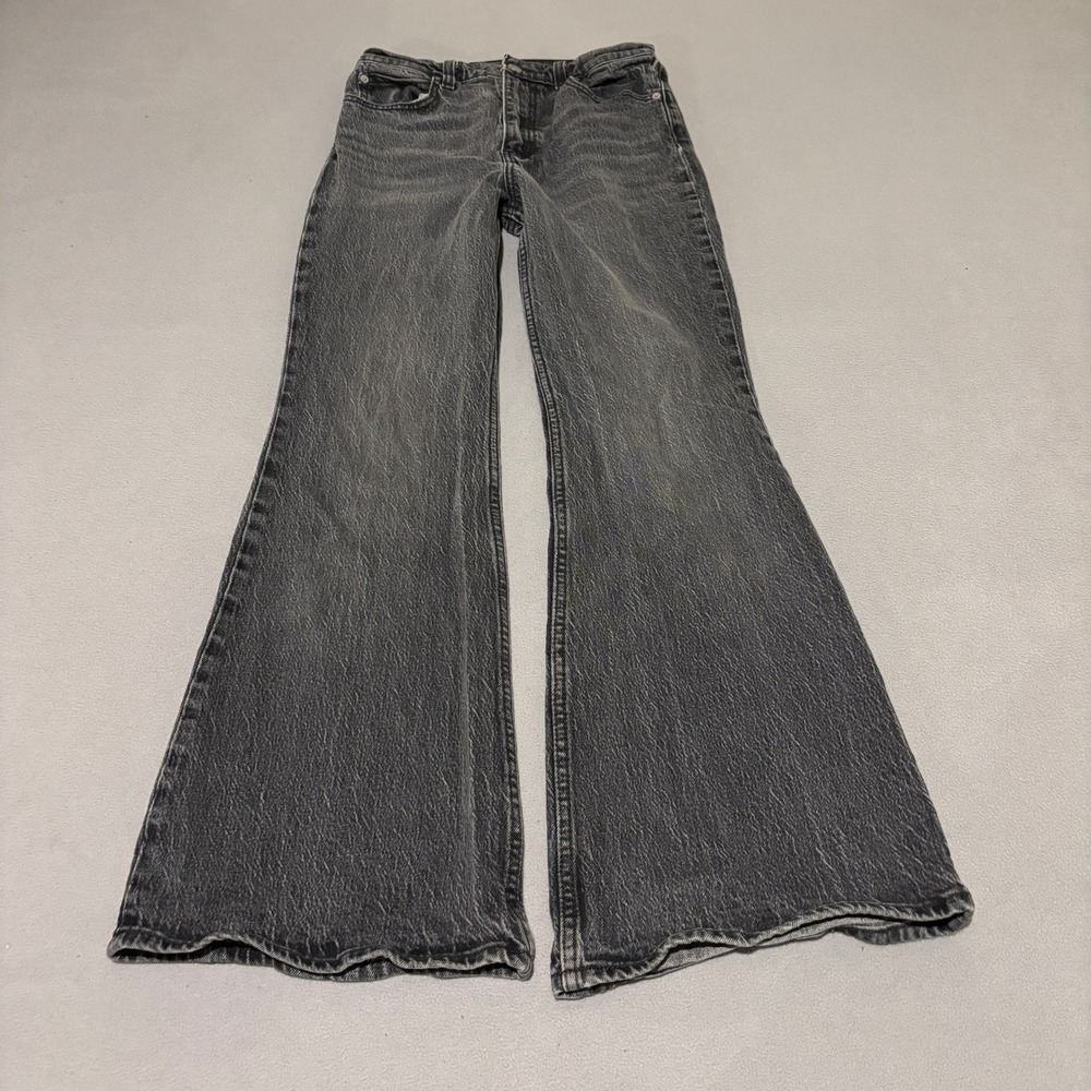 Levis Premium 70s Womens High Flare Jeans 26x30 Washed Black Gray Classic